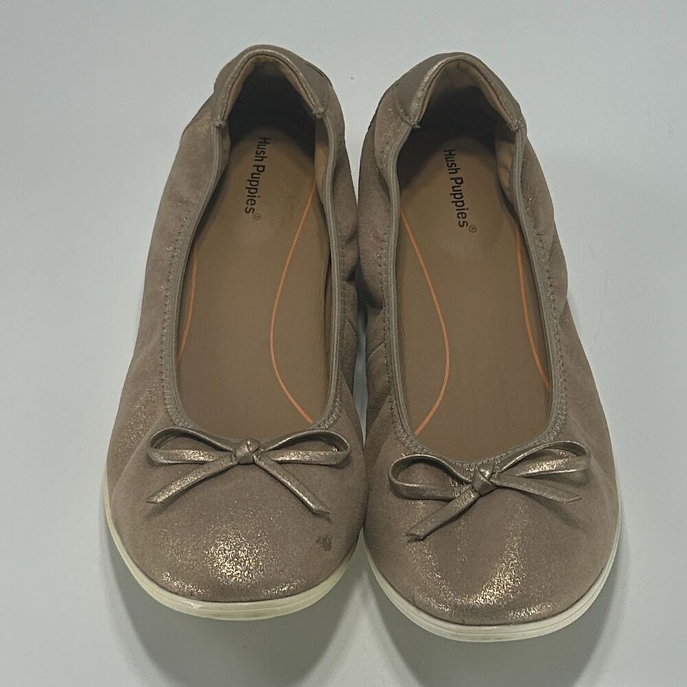Womens Hush Puppies PW-TESSA Size 6 Gold Ballet Flats Leather Bow Casual Shoes